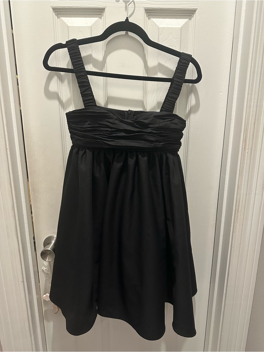 Black Ruched Bodice Mini Dress with Shoulder Straps